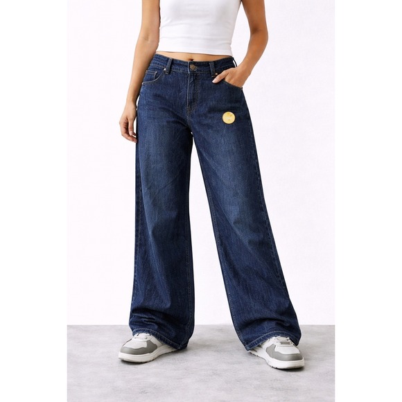 Faded Glory Denim - Y2K Wide Leg Dark Wash Skater Jeans Stretch Baggy Womens 12 Faded Glory